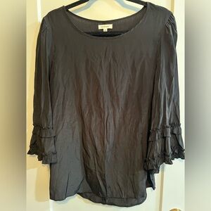 Max Studio Charcoal Blouse with Ruffled Sleeves